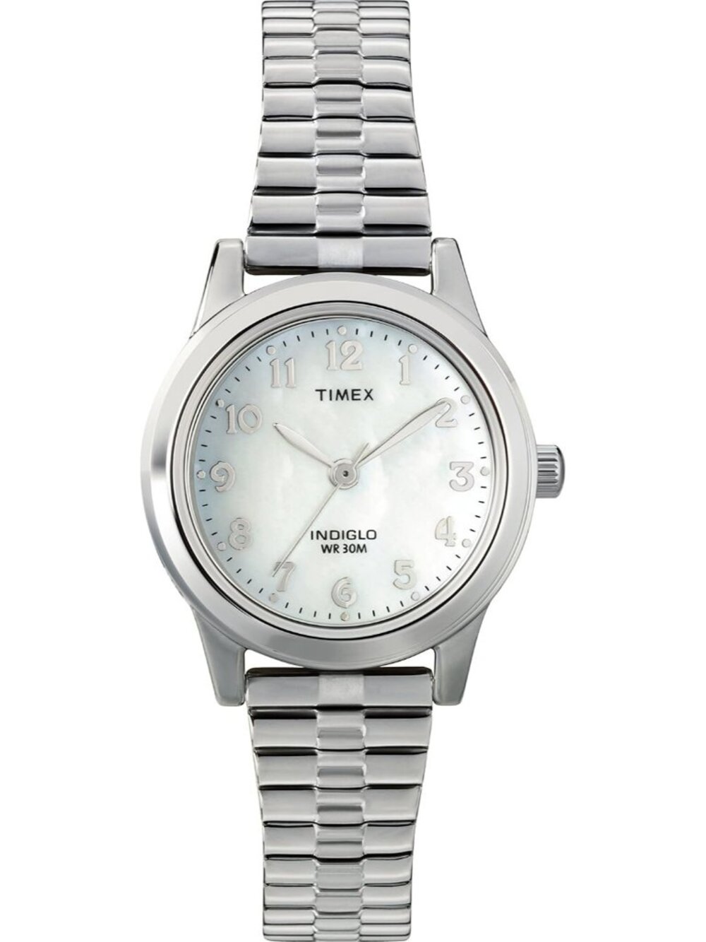 Women's Silver-Tone/Mother of Pearl Adjustable Strap Mineral Glass Crystal Watch